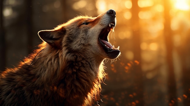 Imagen dramática de un lobo en medio de su mirada feroz cautivando al espectador con su poder indomable