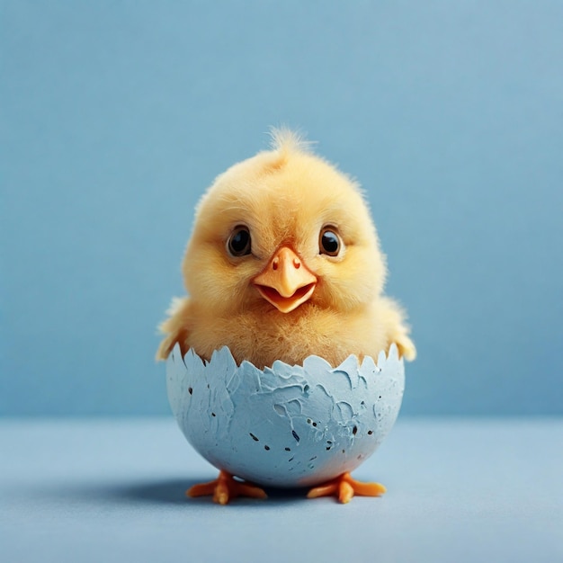 Imagen de eclosión de pollitos lindos y pequeños pollitos hechos a mano con cáscara de huevo real