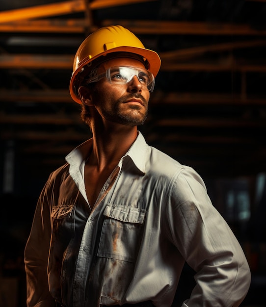 Imagen de un elegante ingeniero civil con casco de protección