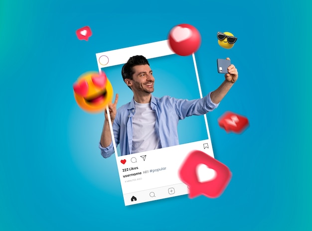 Imagen de emoticonos 3D saliendo de la pantalla de un dispositivo electrónico