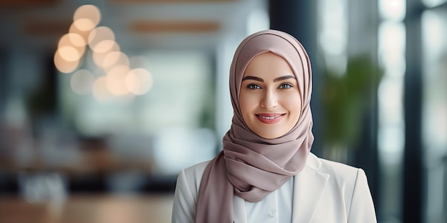 Una imagen de una empresaria musulmana con un pañuelo en la cabeza Generative Ai