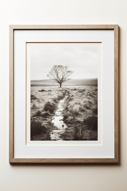 una imagen enmarcada de un árbol en un campo con una cita del artista.