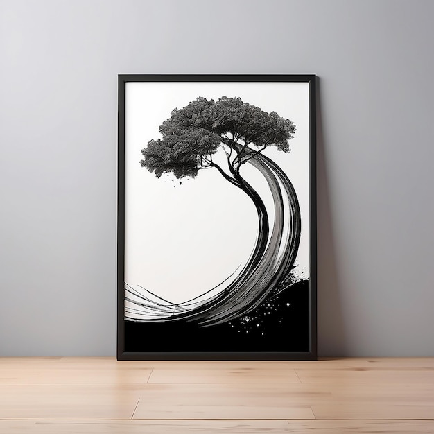 Foto una imagen enmarcada de un árbol y una imagen de un árbol en una pared