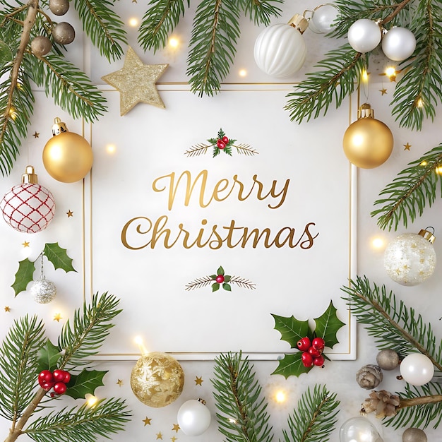 una imagen enmarcada de un árbol de Navidad con un borde de oro y adornos