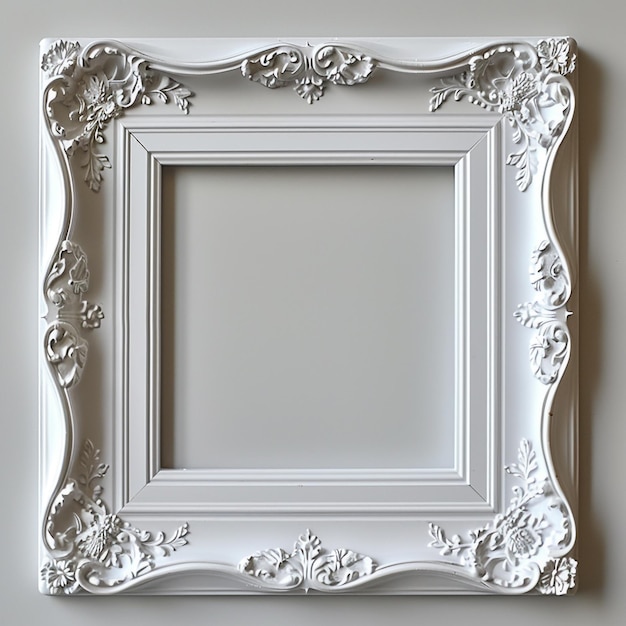 Foto una imagen enmarcada en blanco con un marco blanco en la pared