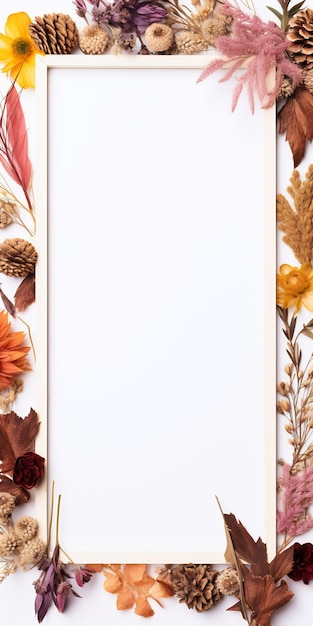 una imagen enmarcada en blanco de un teléfono blanco con un patrón floral.