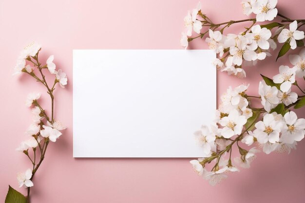 una imagen enmarcada de un cerezo en flor sobre un fondo rosa.