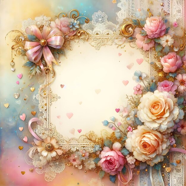 una imagen enmarcada de flores y corazones con un marco que dice amor