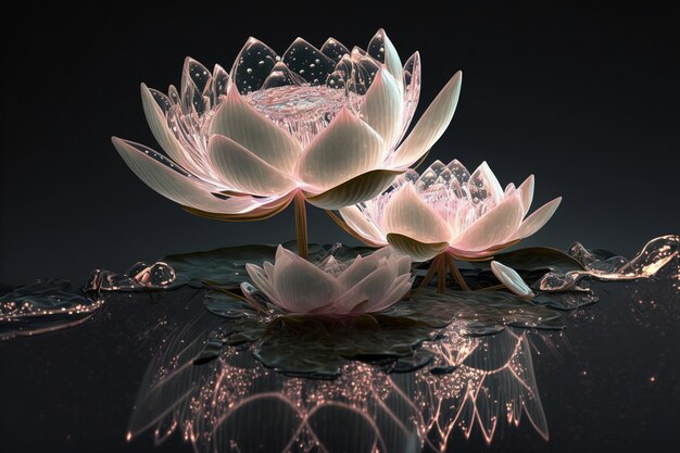 Imagen de ensueño de flor de loto brillante o lirio de agua con rosa transparente