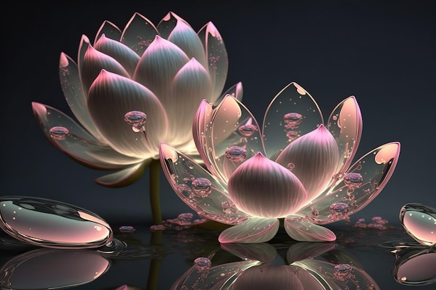 Imagen de ensueño de flor de loto brillante o lirio de agua con rosa transparente