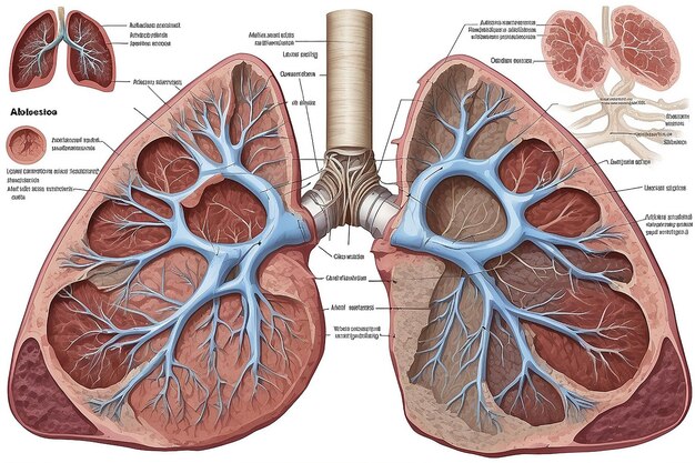 Esta imagen es para la anatomía humana muestra el cáncer de pulmón y la enfermedad de mesotelioma debido al amianto