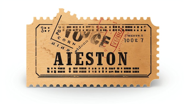 Foto esta imagen es un boleto de aspecto vintage es marrón y tiene la palabra aieston escrita en grandes letras en la parte inferior