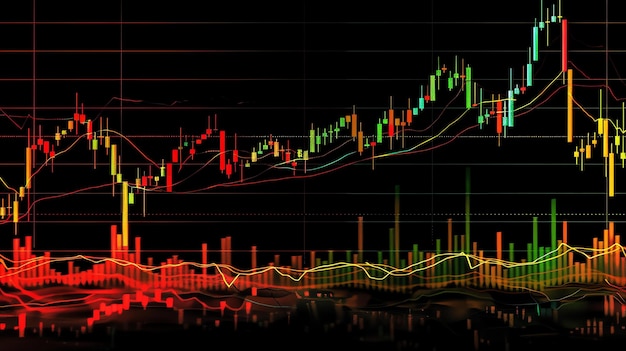 Foto la imagen es un gráfico de velas de un mercado de valores. el gráfico muestra los precios de una acción a lo largo del tiempo.