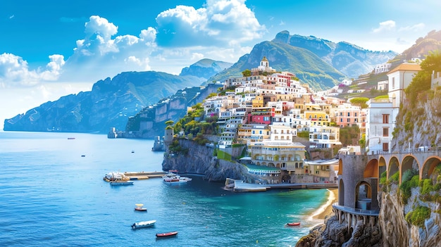 Foto la imagen es de la hermosa ciudad costera de positano italia la ciudad está construida en un acantilado con vistas al mar mediterráneo