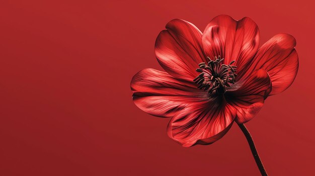 La imagen es una hermosa flor roja con un centro rojo oscuro Los pétalos son delicados y parecen hechos de seda