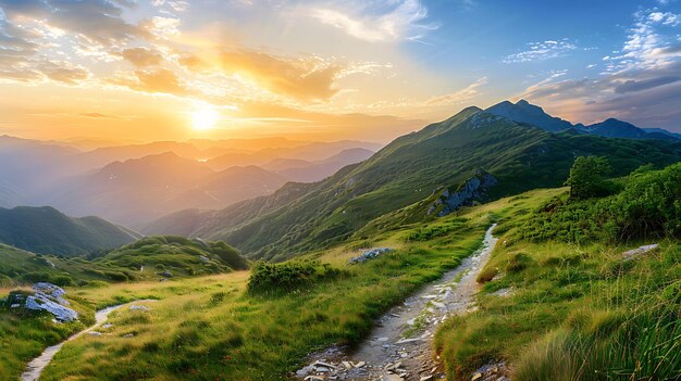 Foto la imagen es una hermosa fotografía de paisaje de una cordillera al atardecer