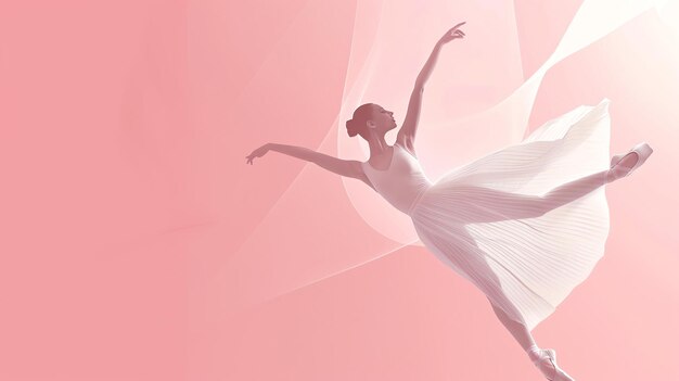 La imagen es una hermosa pintura de una bailarina en un tutu blanco ella está saltando por el aire con los brazos extendidos