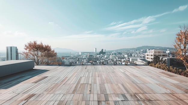 Foto la imagen es una hermosa toma amplia del horizonte de la ciudad desde un techo el cielo es despejado y azul con algunas nubes tenue