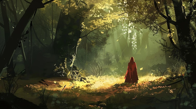 La imagen es un hermoso paisaje de un bosque los árboles son altos y verdes y la luz del sol está brillando a través de los árboles