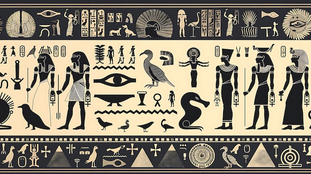 Foto esta imagen es una ilustración de un antiguo friso jeroglífico egipcio