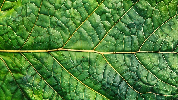 Foto la imagen es un primer plano de una hoja verde con venas visibles la hoja tiene textura y tiene una superficie nervada