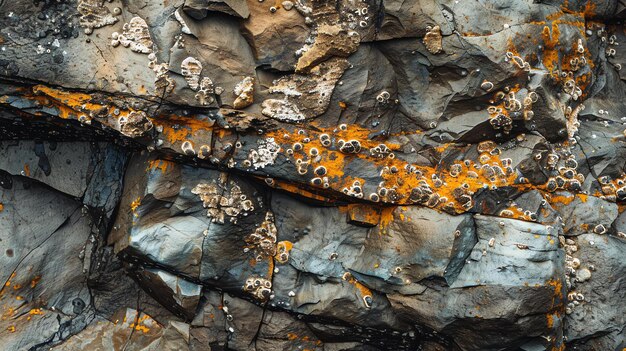 La imagen es un primer plano de una roca. La roca es de color gris oscuro y tiene una textura áspera.