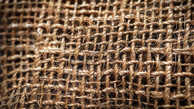 La imagen es un primer plano de un saco de burlap El burlap es un material natural que se hace a partir de las fibras de la planta de yute