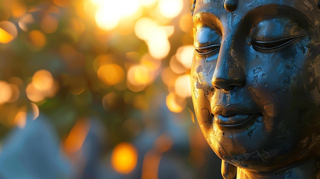 Foto la imagen es una representación en 3d de una estatua de buda la estatua está hecha de una piedra azul oscuro y tiene una expresión serena en su cara