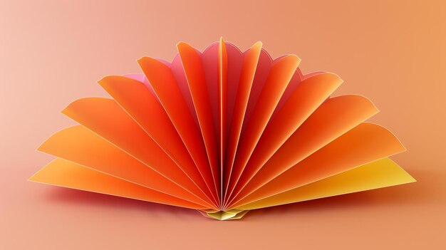 Foto esta imagen es una representación en 3d de un ventilador de papel. el ventilador está hecho de múltiples capas de papel, cada una de un tono diferente de naranja.