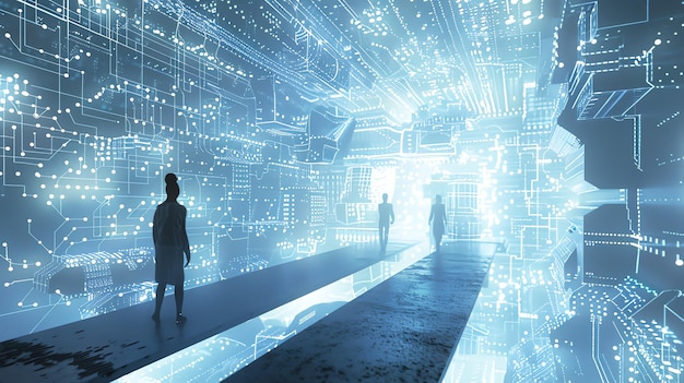 La imagen es una representación de azul oscuro de una ciudad futurista la ciudad está hecha de altos elegantes