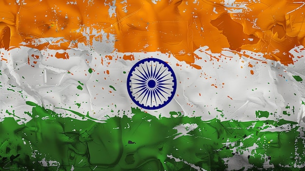 Foto la imagen es una textura grunge de la bandera de la india la bandera es tricolor con rayas blancas y verdes de azafrán