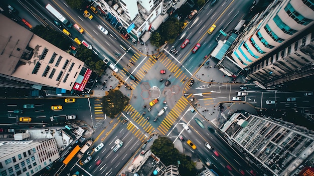 Foto la imagen es una vista aérea de una concurrida intersección urbana