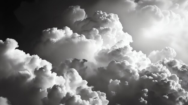 Una imagen en escala de gris de las nubes Las nubes son esponjosas y tienen muchos detalles