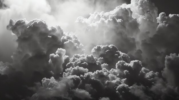 Una imagen en escala de gris de nubes de tormenta Las nubes son densas y parecen estar construyendo La imagen tiene una sensación oscura y ominosa