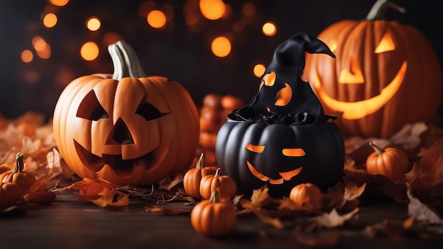 imagen de una escena de Halloween con calabazas