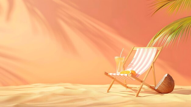una imagen de una escena de playa con una silla de playa y una paja