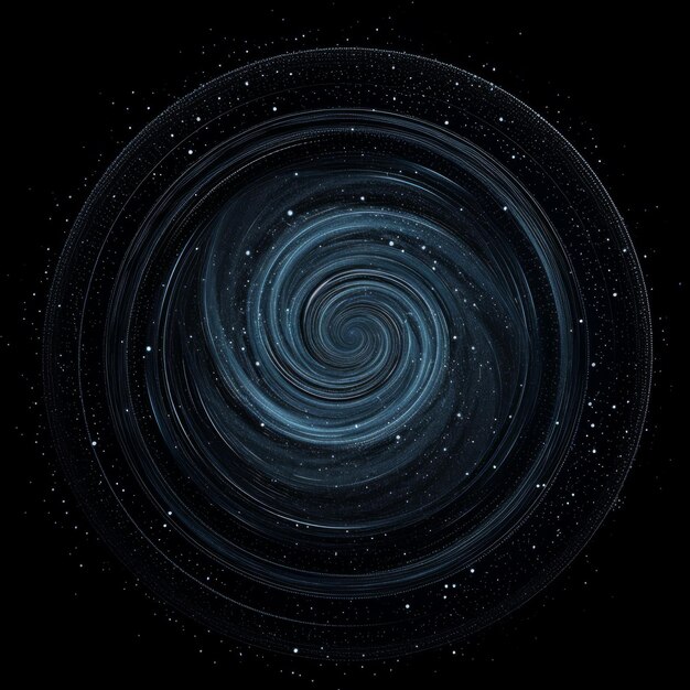 una imagen de un espacio circular con espirales en él en el estilo de azul cielo oscuro y negro oscuro