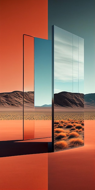 Imagen de espejo reflejada de un ai generativo que refleja el desierto