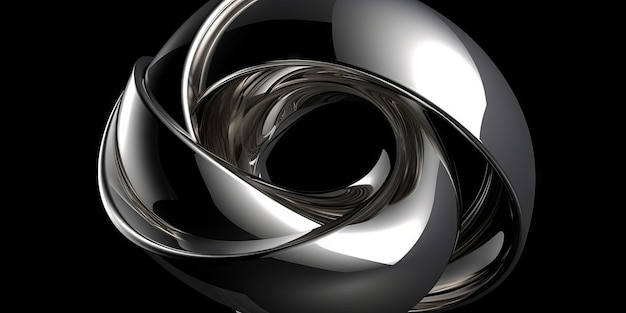 Imagen de espiral de aluminio de metal futurista abstracto retorcido sobre fondo negro