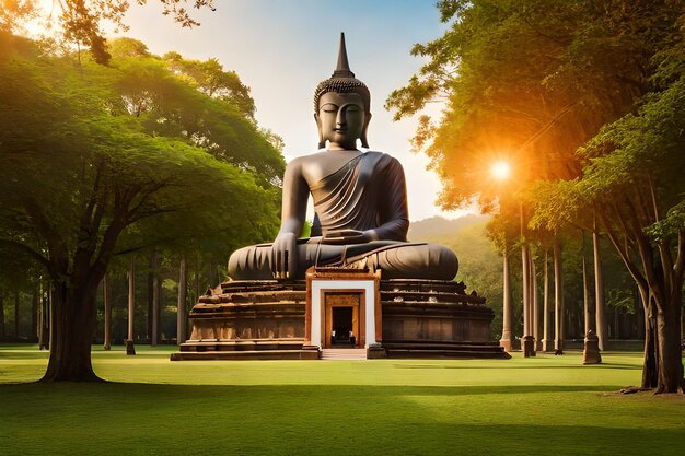 Foto una imagen de una estatua de buda en un parque