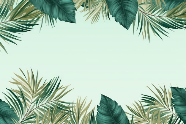 Una imagen estilizada con un fondo de hojas de palmeras tropicales de verano dispuestas planas con un área vacía para personalizar