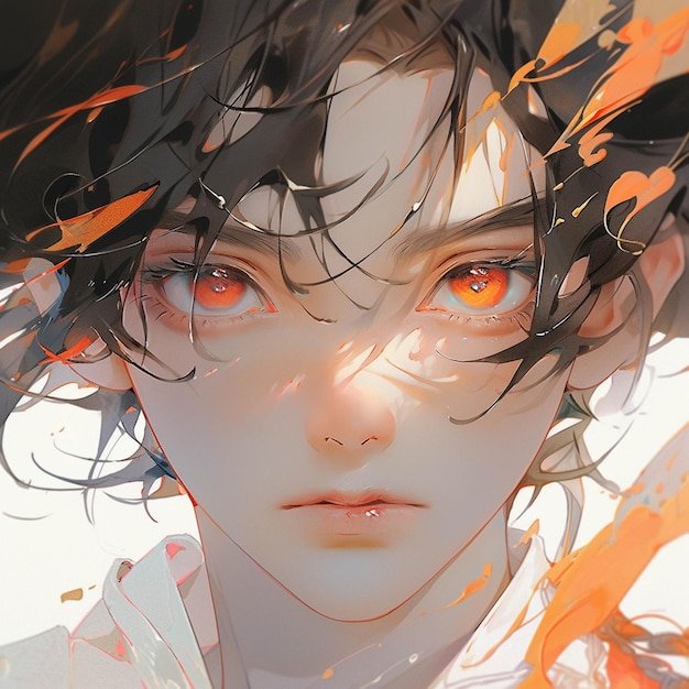 Imagen de estilo anime de un joven con ojos anaranjados ai generativo