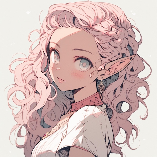 Imagen de estilo anime de una mujer con cabello rosado y ojos verdes ai generativo