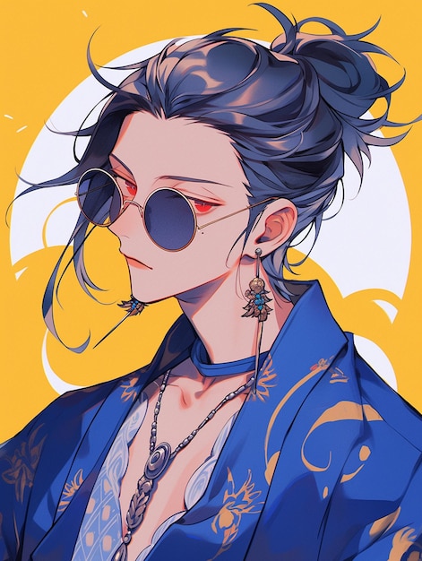 imagen de estilo anime de una mujer con gafas de sol y una chaqueta azul generativa ai