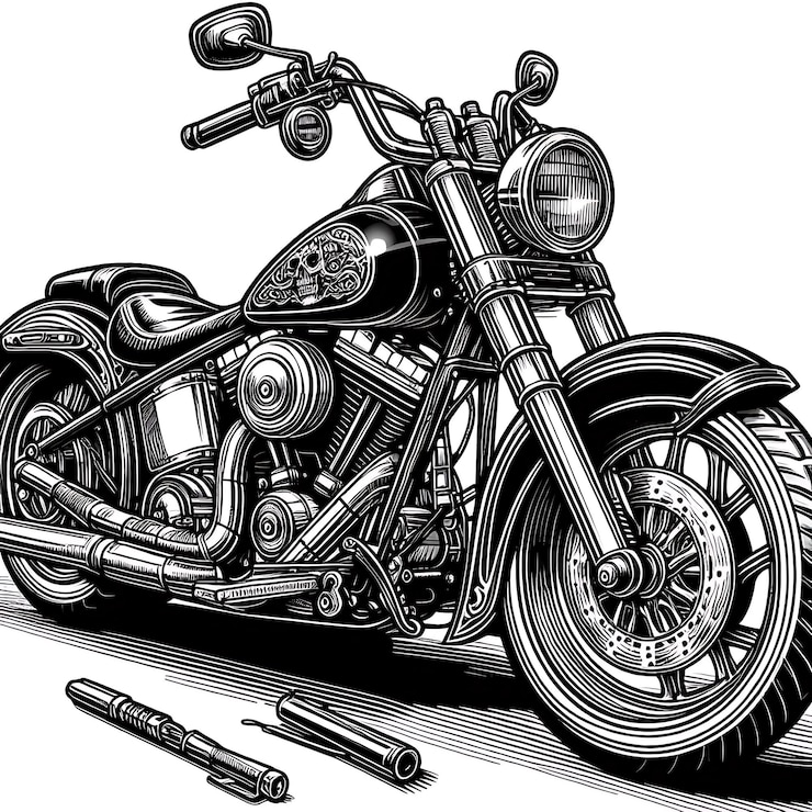 Foto imagen de estilo artístico de línea negra y blanca de una bicicleta de helicóptero para libro para colorear