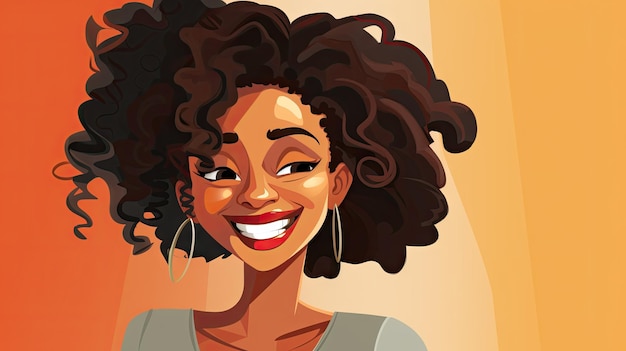 Imagen de estilo clip art de dibujos animados sonriente súper feliz de mujer negra afroamericana
