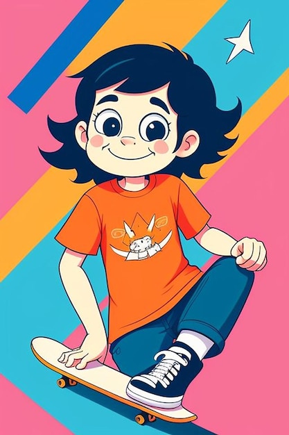 Foto imagen en estilo de dibujos animados de niños patinando