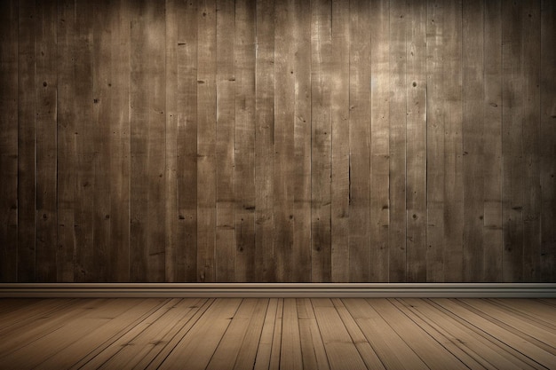 Imagen de estilo grunge de un interior de habitación con pisos y paredes de madera