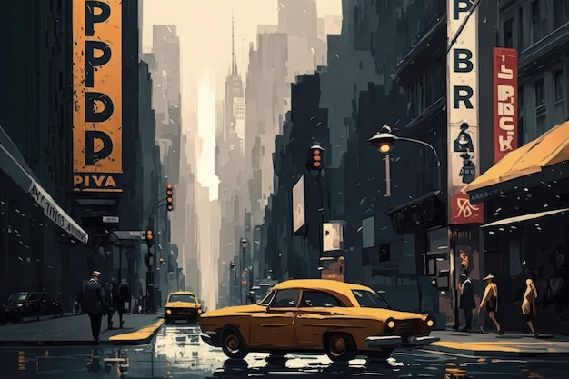 Imagen de estilo surrealista de la ciudad de estilo retro Hermosa ilustración colorida vector AI generativa