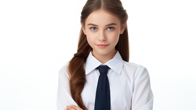 Una imagen de una estudiante con su uniforme contra un fondo plano con espacio de copia IA generativa
